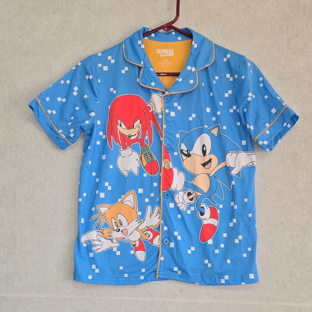 Sonic The Hedgehog Boys Pajama Set Blue Sonic Knuckles Tails Size M 10/12 SEGA